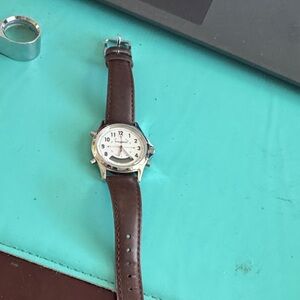 Travel Smith Brown Leather Strap Watch with Silver Accents